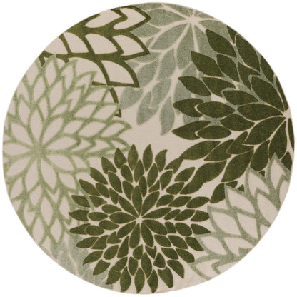 8' Ivory And Green Round Floral Indoor Outdoor Area Rug HomeRoots