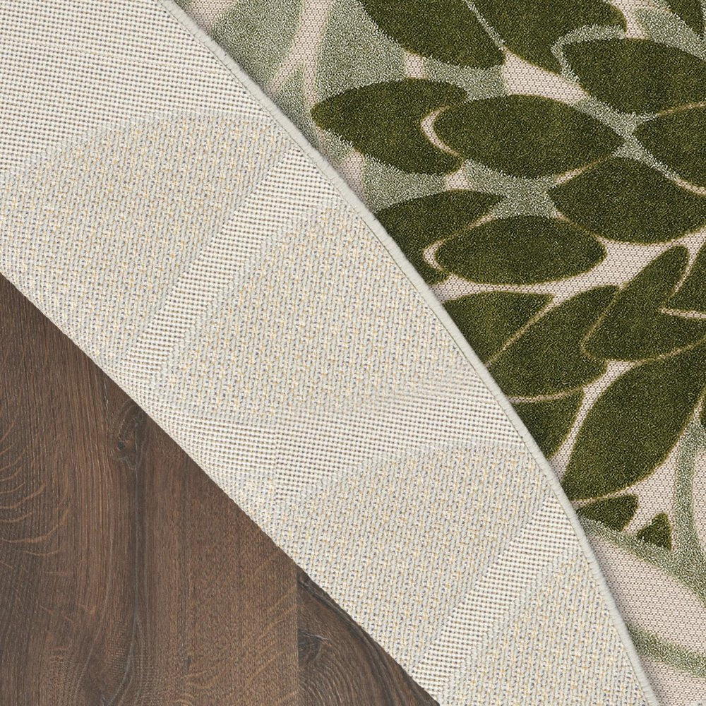 8' Ivory And Green Round Floral Indoor Outdoor Area Rug HomeRoots