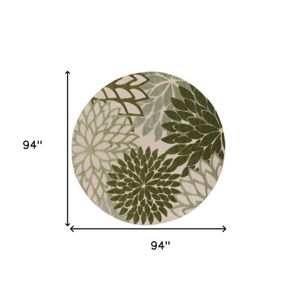 8' Ivory And Green Round Floral Indoor Outdoor Area Rug HomeRoots