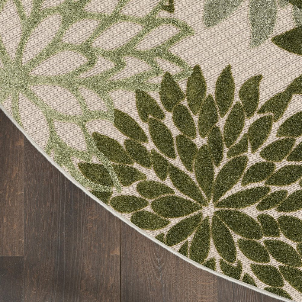8' Ivory And Green Round Floral Indoor Outdoor Area Rug HomeRoots