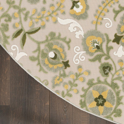 8' Ivory Green And Yellow Round Floral Indoor Outdoor Area Rug HomeRoots