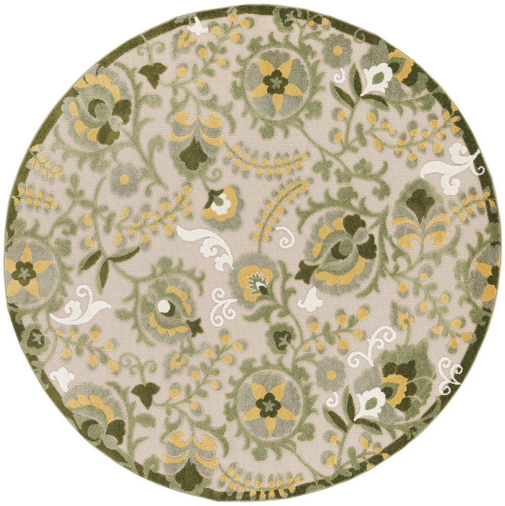 8' Ivory Green And Yellow Round Floral Indoor Outdoor Area Rug HomeRoots
