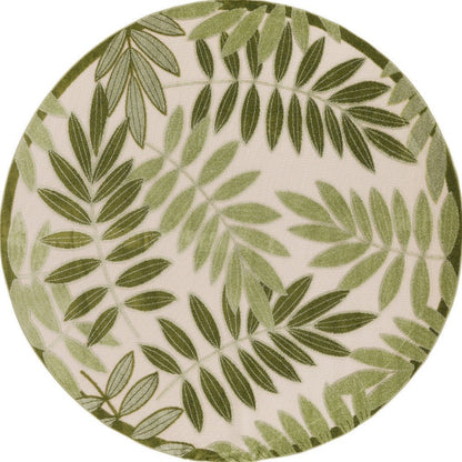 8' Ivory And Green Round Palm Leaf Indoor Outdoor Area Rug HomeRoots
