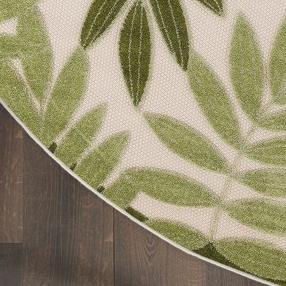 8' Ivory And Green Round Palm Leaf Indoor Outdoor Area Rug HomeRoots