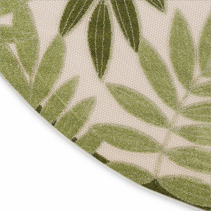 8' Ivory And Green Round Palm Leaf Indoor Outdoor Area Rug HomeRoots