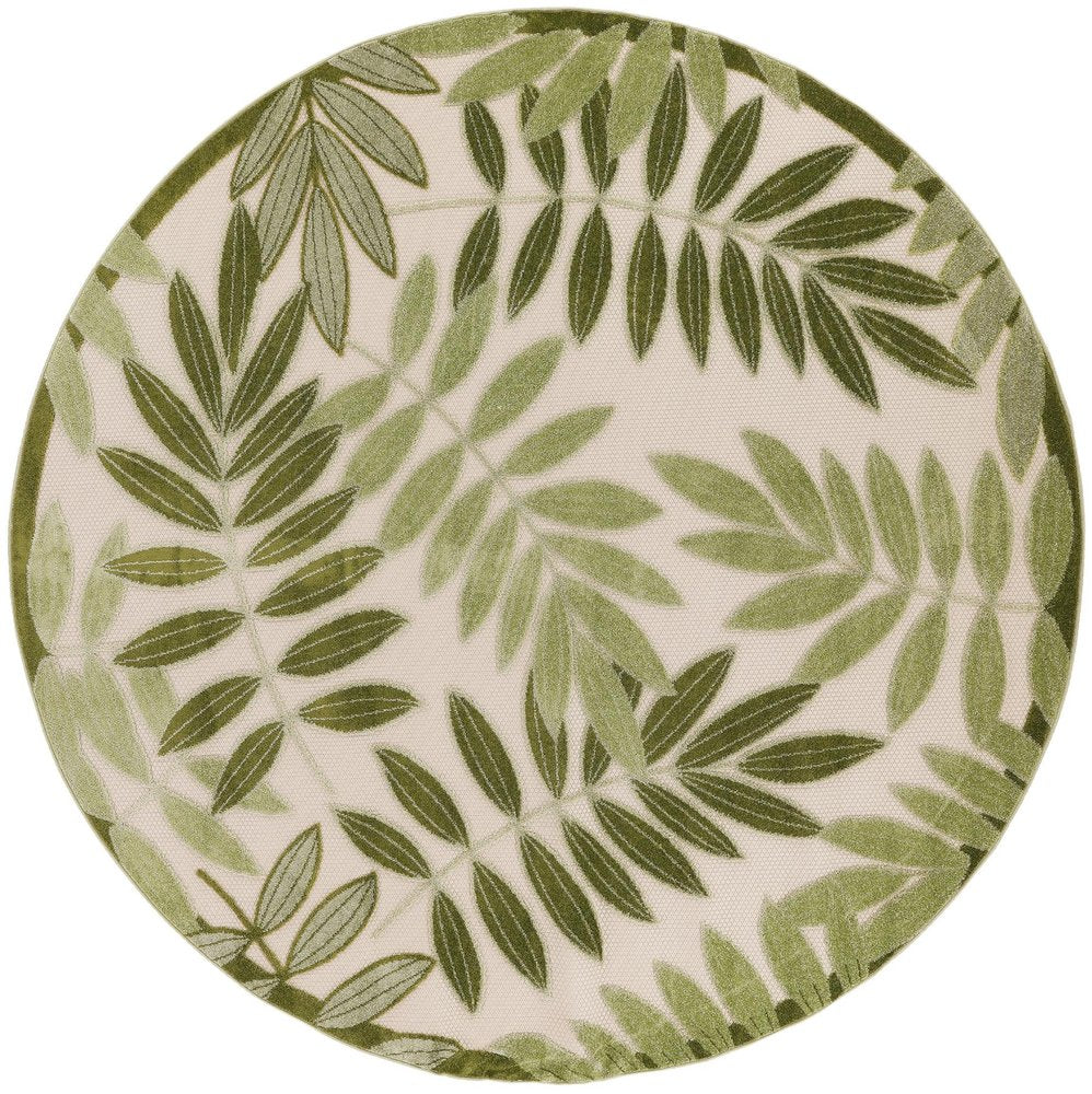 8' Ivory And Green Round Palm Leaf Indoor Outdoor Area Rug HomeRoots
