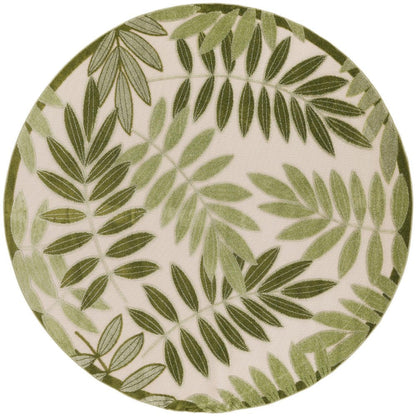 8' Ivory And Green Round Palm Leaf Indoor Outdoor Area Rug HomeRoots