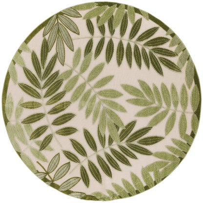 8' Ivory And Green Round Palm Leaf Indoor Outdoor Area Rug HomeRoots