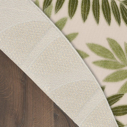 8' Ivory And Green Round Palm Leaf Indoor Outdoor Area Rug HomeRoots