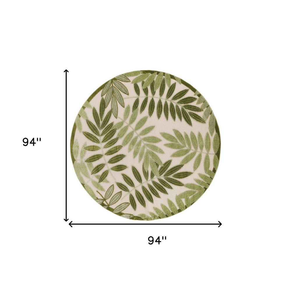 8' Ivory And Green Round Palm Leaf Indoor Outdoor Area Rug HomeRoots