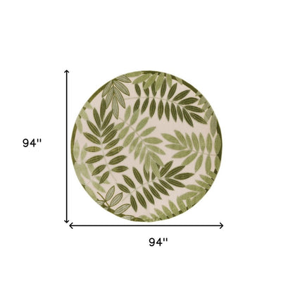 8' Ivory And Green Round Palm Leaf Indoor Outdoor Area Rug HomeRoots