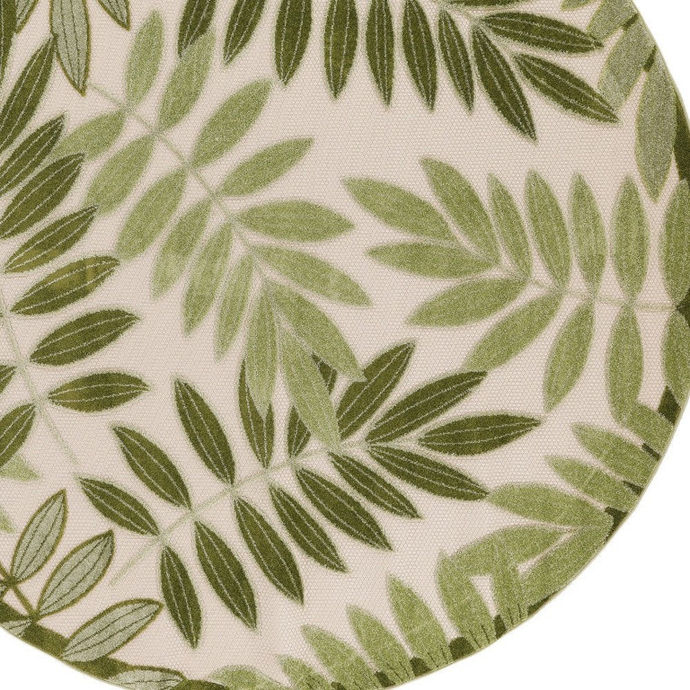 8' Ivory And Green Round Palm Leaf Indoor Outdoor Area Rug HomeRoots