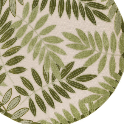 8' Ivory And Green Round Palm Leaf Indoor Outdoor Area Rug HomeRoots