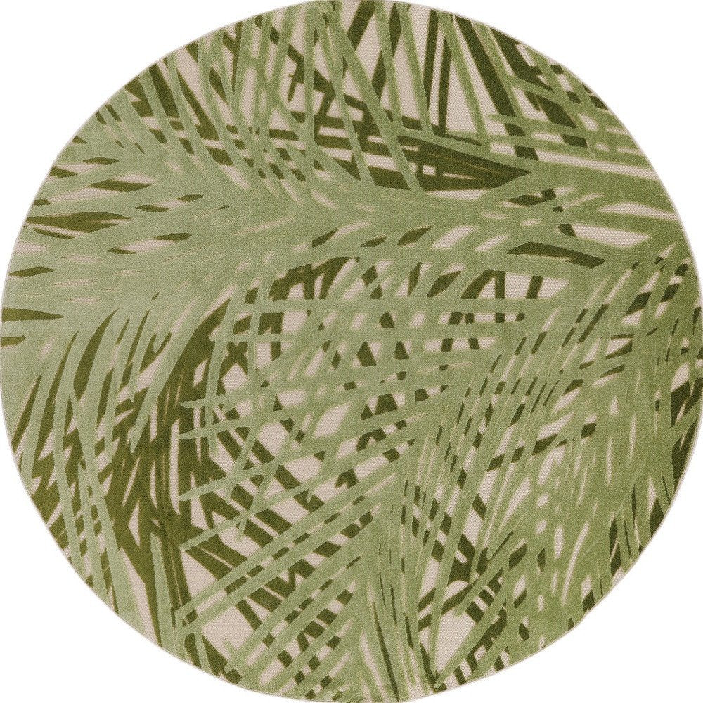 8' Ivory And Green Round Palm Leaf Indoor Outdoor Area Rug HomeRoots