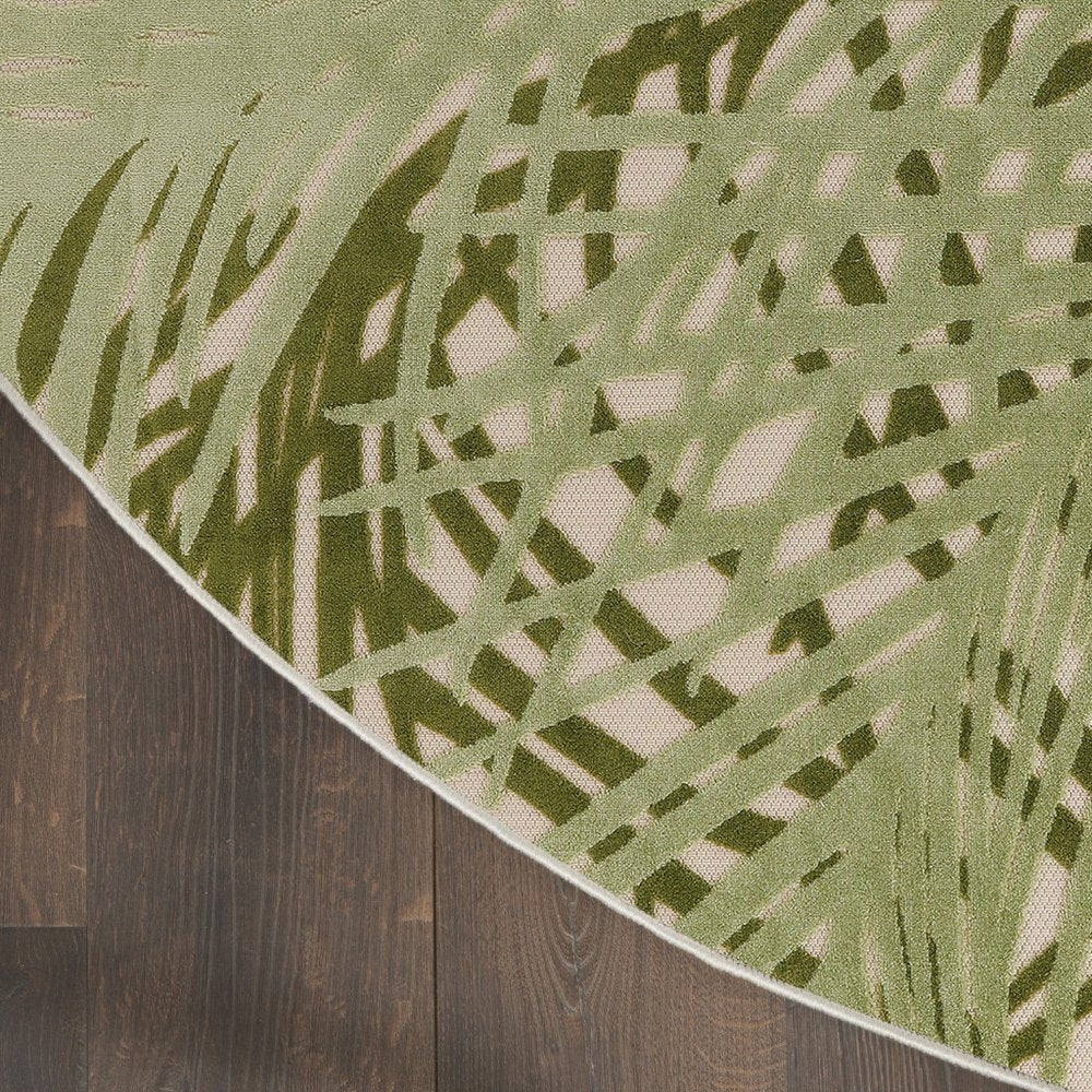 8' Ivory And Green Round Palm Leaf Indoor Outdoor Area Rug HomeRoots