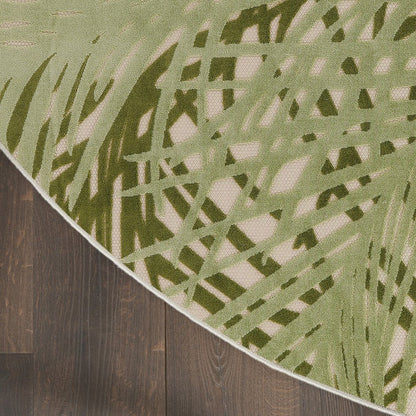 8' Ivory And Green Round Palm Leaf Indoor Outdoor Area Rug HomeRoots