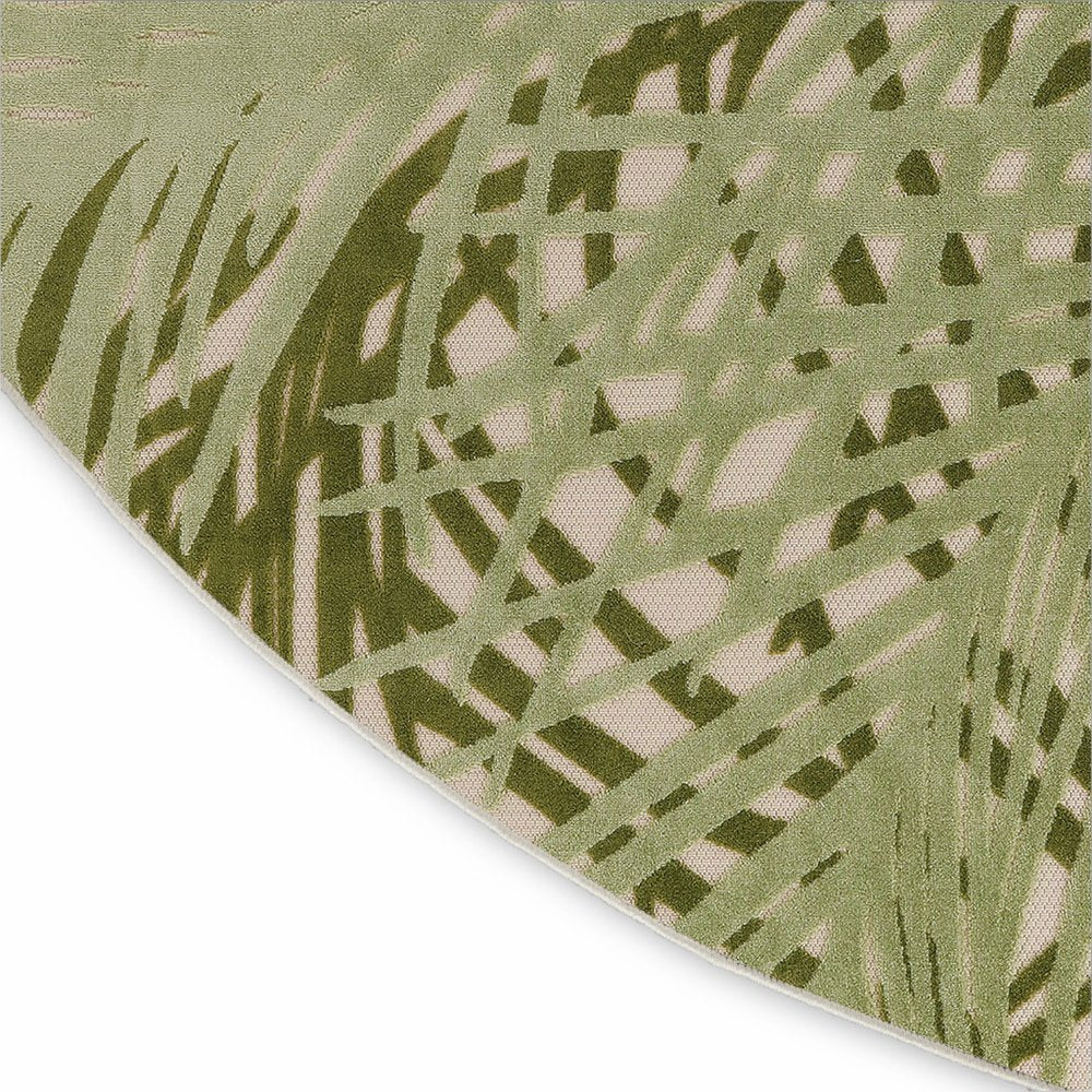 8' Ivory And Green Round Palm Leaf Indoor Outdoor Area Rug HomeRoots
