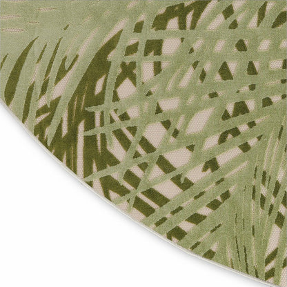 8' Ivory And Green Round Palm Leaf Indoor Outdoor Area Rug HomeRoots