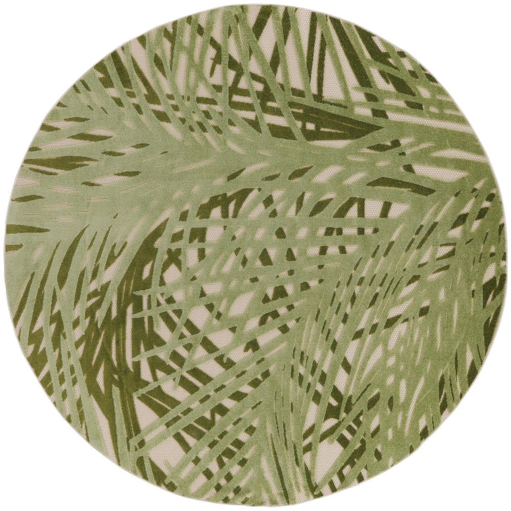 8' Ivory And Green Round Palm Leaf Indoor Outdoor Area Rug HomeRoots