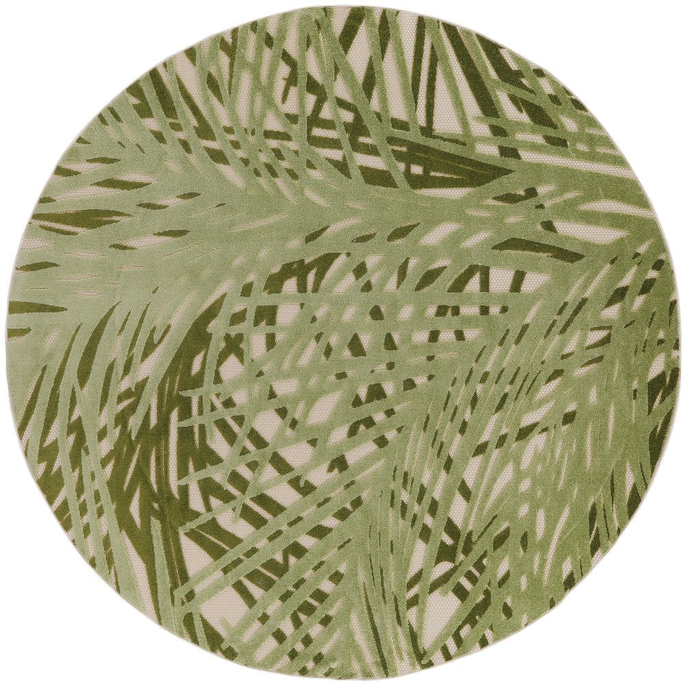 8' Ivory And Green Round Palm Leaf Indoor Outdoor Area Rug HomeRoots