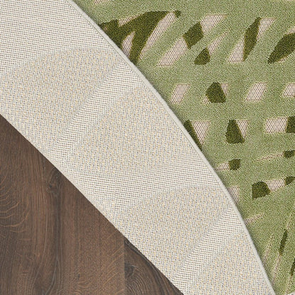 8' Ivory And Green Round Palm Leaf Indoor Outdoor Area Rug HomeRoots