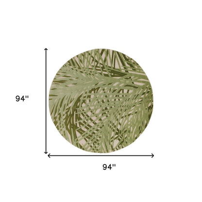 8' Ivory And Green Round Palm Leaf Indoor Outdoor Area Rug HomeRoots
