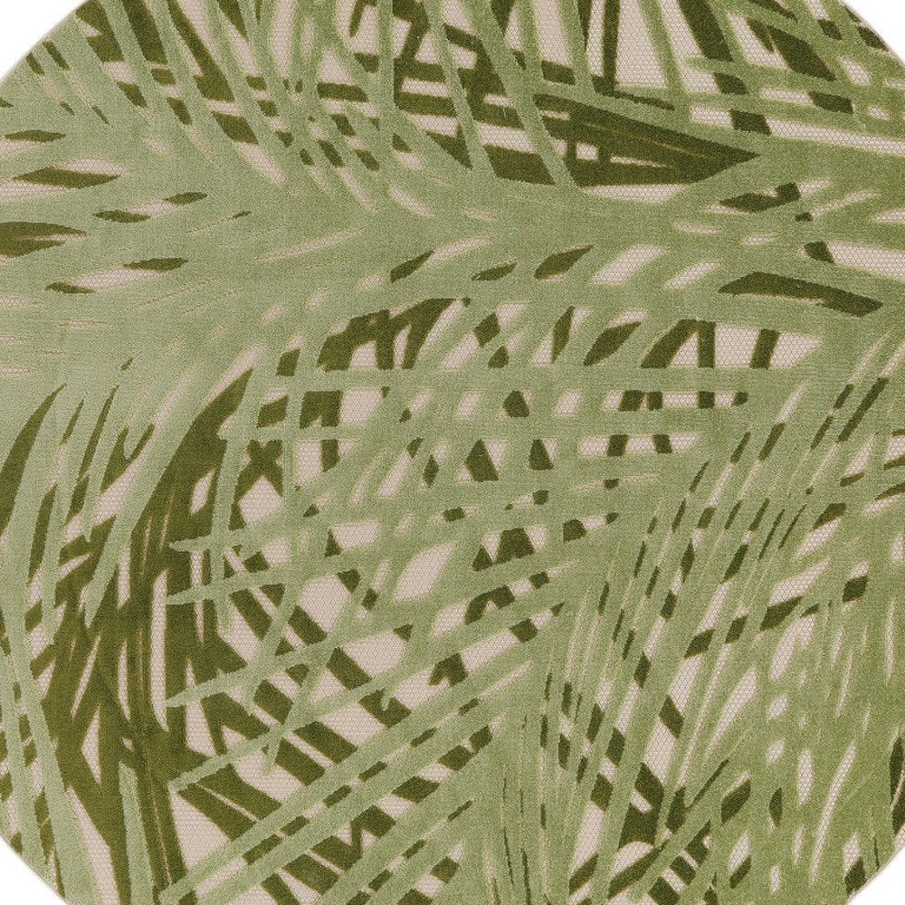 8' Ivory And Green Round Palm Leaf Indoor Outdoor Area Rug HomeRoots