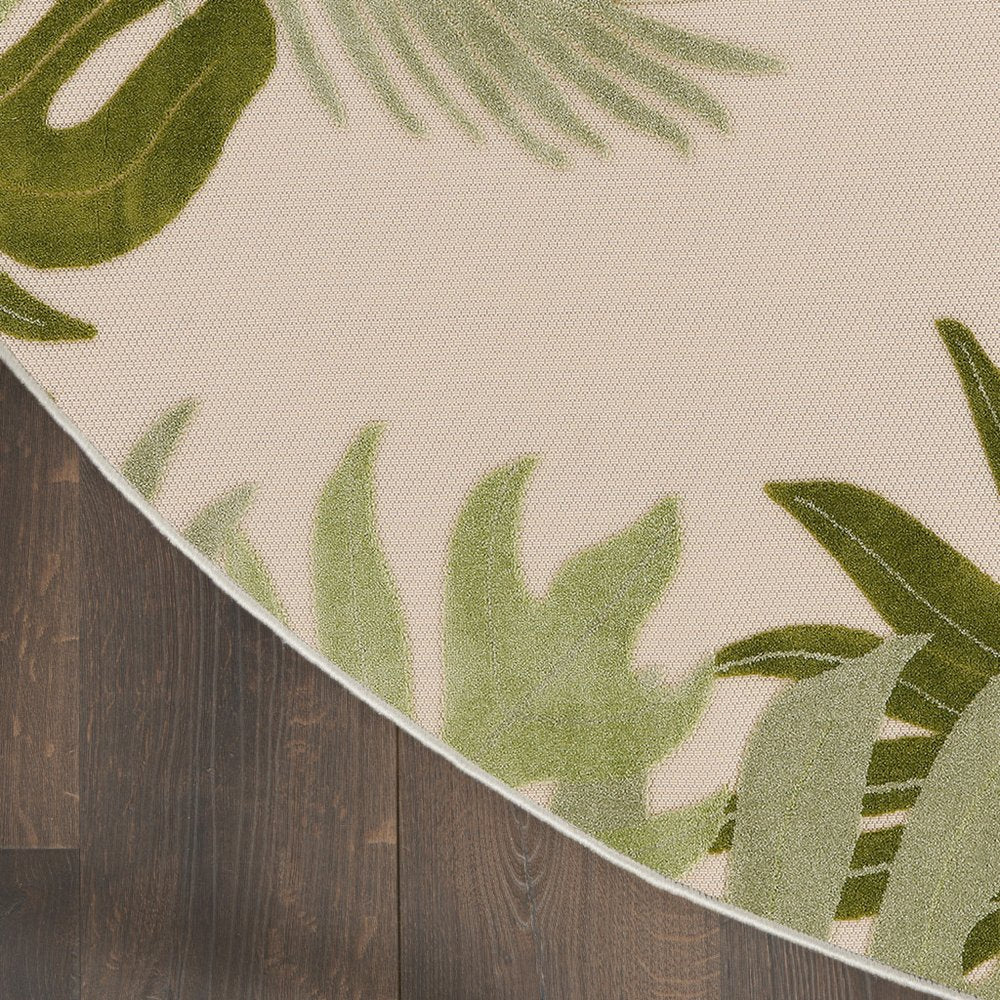 8' Ivory And Green Round Palm Leaf Indoor Outdoor Area Rug HomeRoots