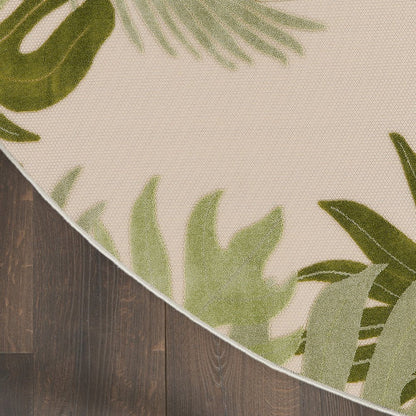 8' Ivory And Green Round Palm Leaf Indoor Outdoor Area Rug HomeRoots