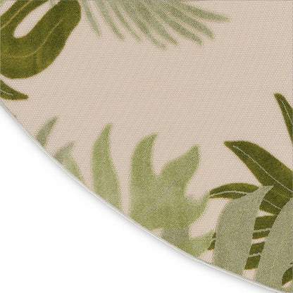8' Ivory And Green Round Palm Leaf Indoor Outdoor Area Rug HomeRoots