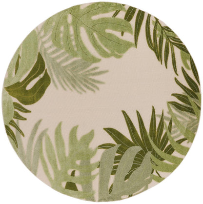 8' Ivory And Green Round Palm Leaf Indoor Outdoor Area Rug HomeRoots