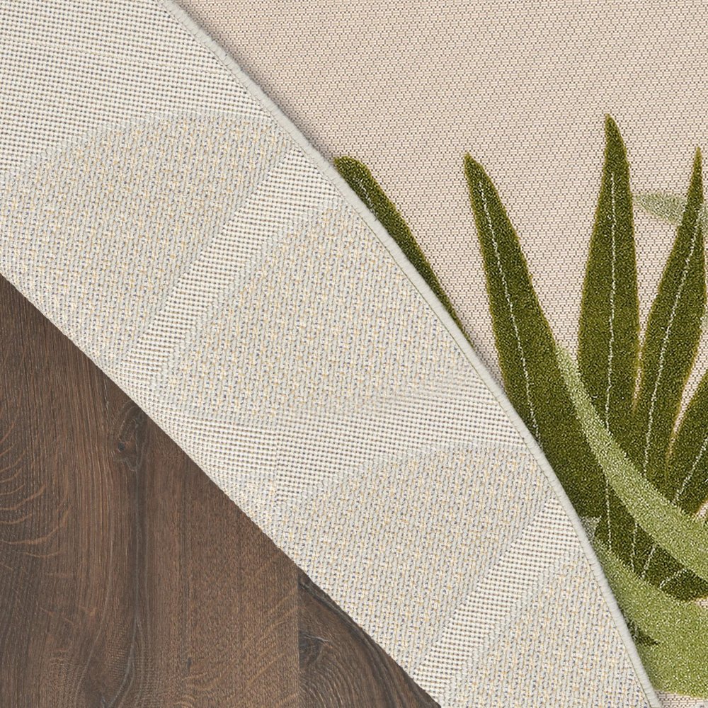 8' Ivory And Green Round Palm Leaf Indoor Outdoor Area Rug HomeRoots