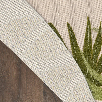 8' Ivory And Green Round Palm Leaf Indoor Outdoor Area Rug HomeRoots