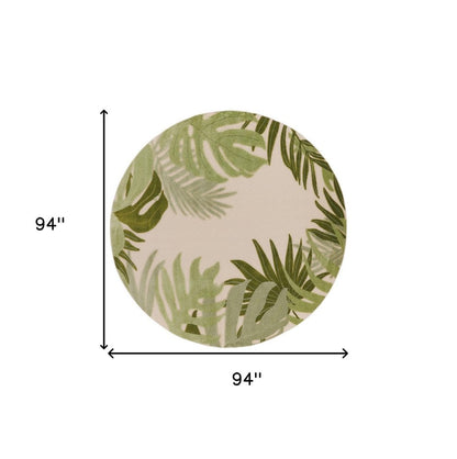 8' Ivory And Green Round Palm Leaf Indoor Outdoor Area Rug HomeRoots