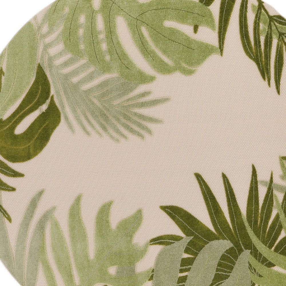 8' Ivory And Green Round Palm Leaf Indoor Outdoor Area Rug HomeRoots