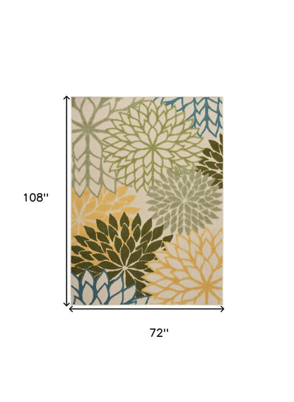6' X 9' Dark Green Green Yellow And Blue Floral Indoor Outdoor Area Rug HomeRoots