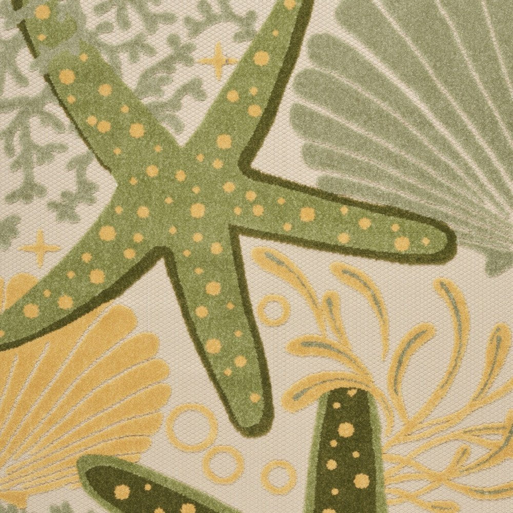 6' X 9' Green And Yellow Starfish Indoor Outdoor Area Rug HomeRoots