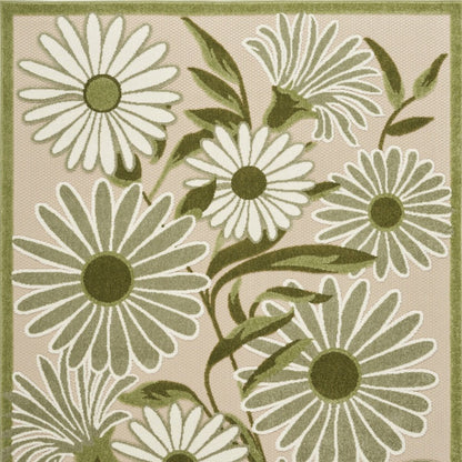 6' X 9' Ivory And Green Floral Indoor Outdoor Area Rug HomeRoots