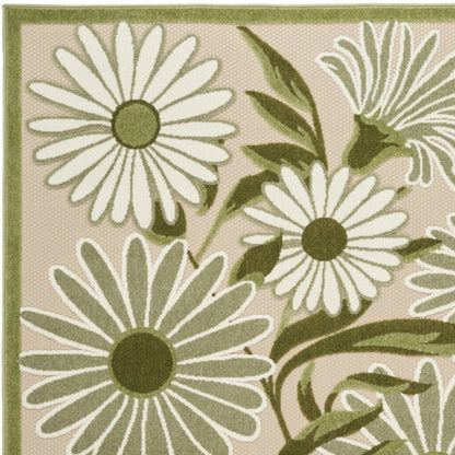 6' X 9' Ivory And Green Floral Indoor Outdoor Area Rug HomeRoots
