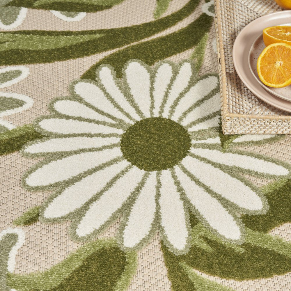6' X 9' Ivory And Green Floral Indoor Outdoor Area Rug HomeRoots