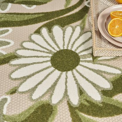 6' X 9' Ivory And Green Floral Indoor Outdoor Area Rug HomeRoots