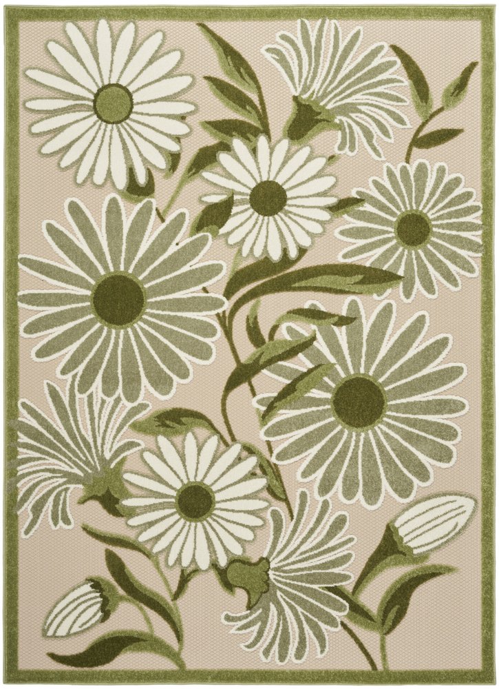 6' X 9' Ivory And Green Floral Indoor Outdoor Area Rug HomeRoots