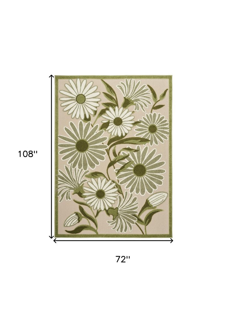 6' X 9' Ivory And Green Floral Indoor Outdoor Area Rug HomeRoots