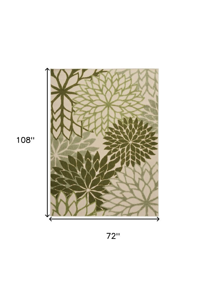 6' X 9' Ivory And Green Floral Indoor Outdoor Area Rug HomeRoots