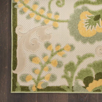 6' X 9' Ivory Green And Yellow Floral Indoor Outdoor Area Rug HomeRoots