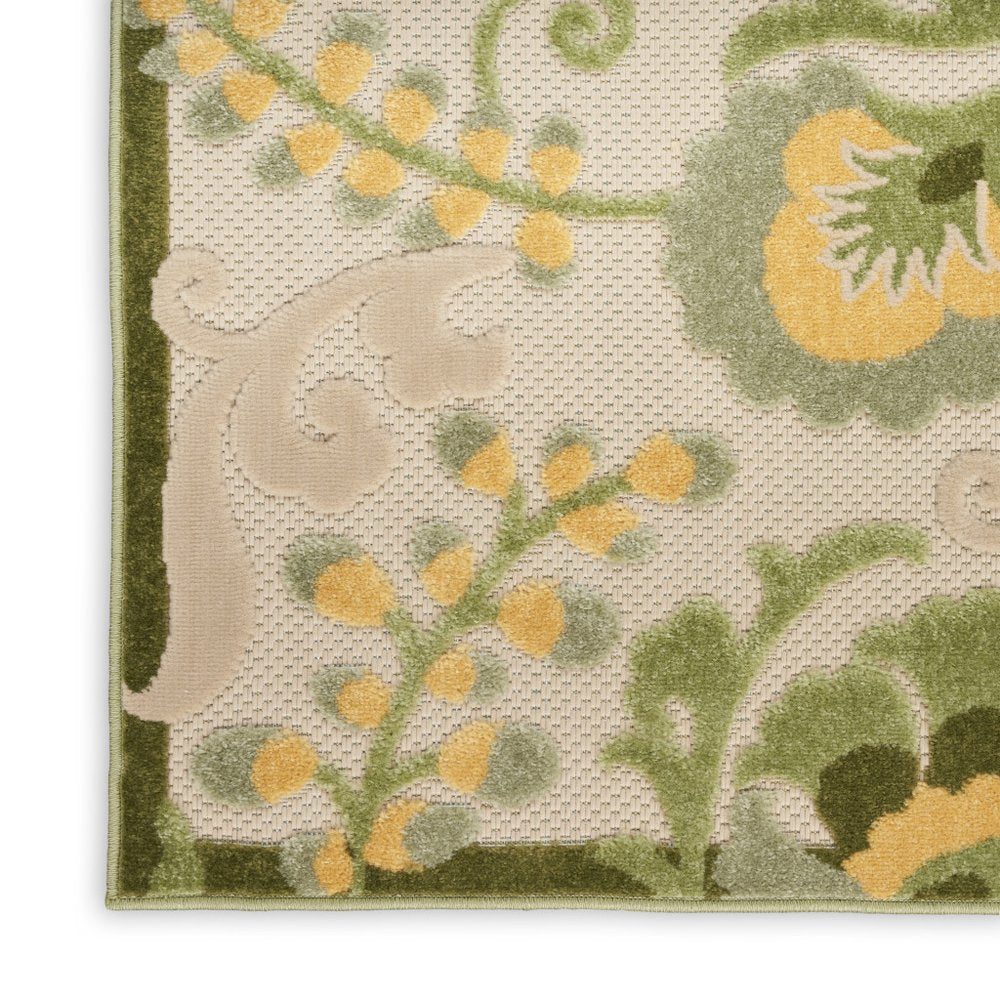 6' X 9' Ivory Green And Yellow Floral Indoor Outdoor Area Rug HomeRoots
