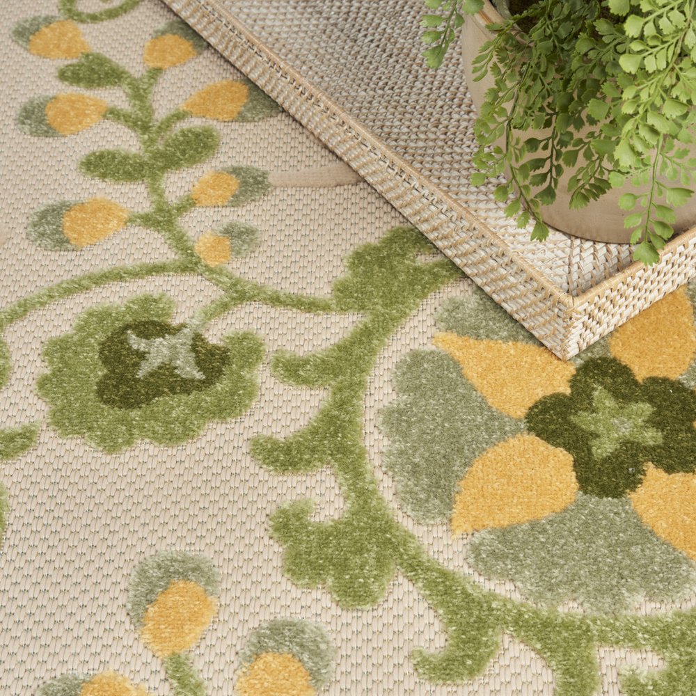 6' X 9' Ivory Green And Yellow Floral Indoor Outdoor Area Rug HomeRoots