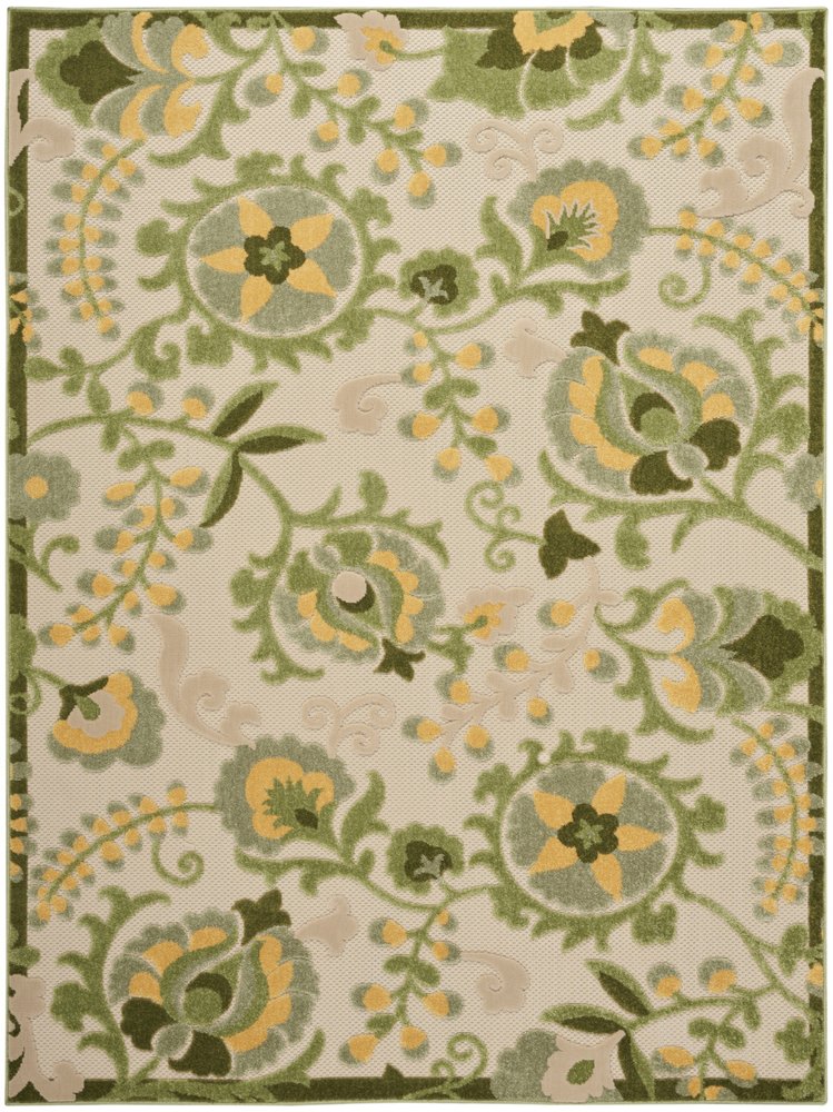 6' X 9' Ivory Green And Yellow Floral Indoor Outdoor Area Rug HomeRoots
