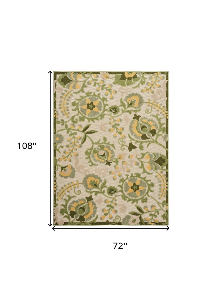 6' X 9' Ivory Green And Yellow Floral Indoor Outdoor Area Rug HomeRoots