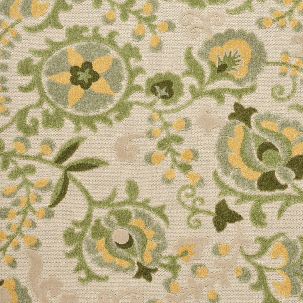 6' X 9' Ivory Green And Yellow Floral Indoor Outdoor Area Rug HomeRoots